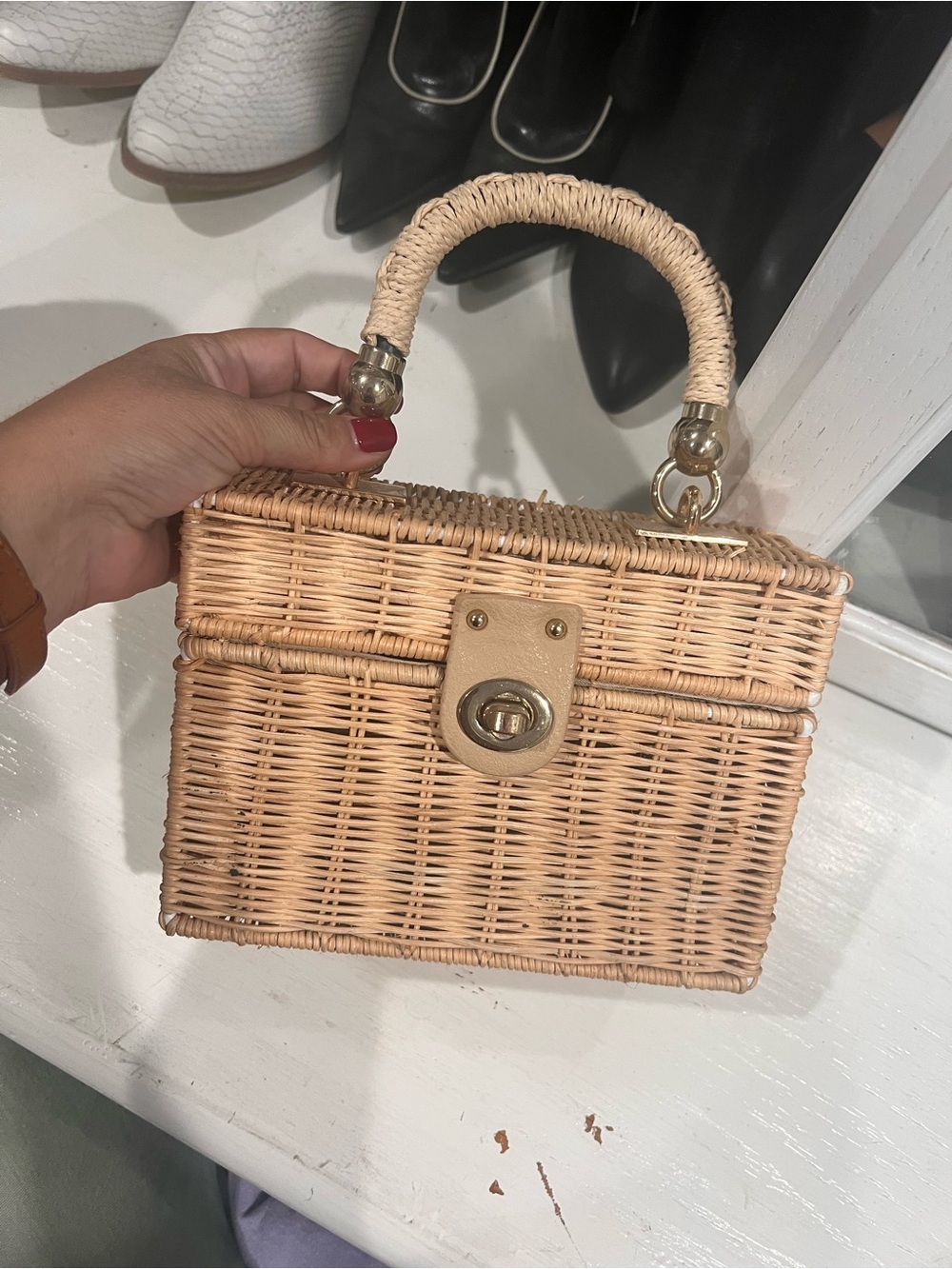 Woven Rattan Top-Handle Bag in Natural - Picture 3 of 5